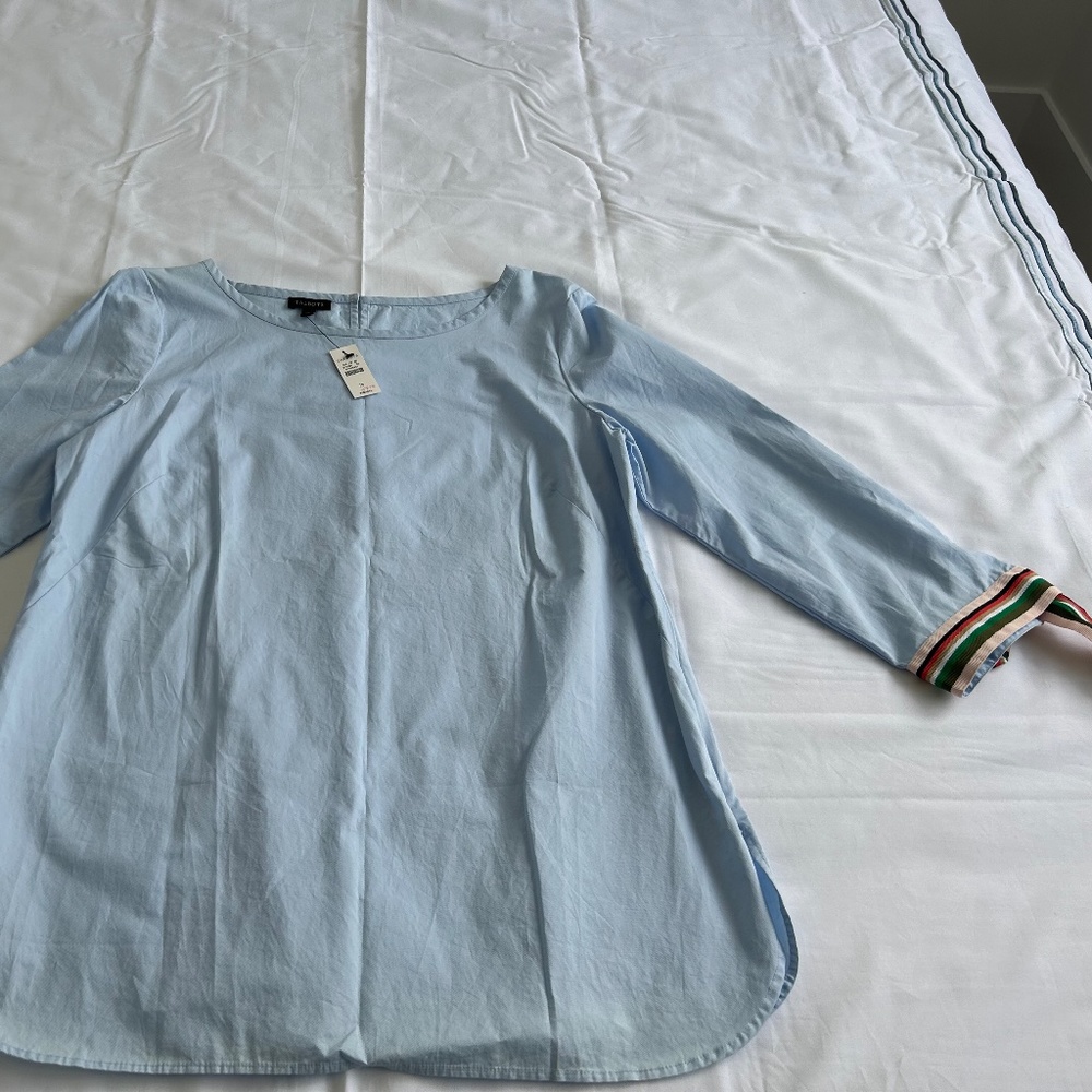 Preppy poplin blouse, 3/4 sleeve with ribbon tie